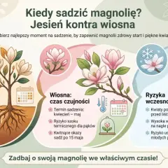 Kiedy sadzić magnolię? Jesień to wybór ekspertów, bo nagrzana ziemia stymuluje wzrost korzeni. Wiosną kwitnące okazy sadź po 15 maja.