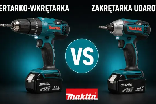 Wiertarko-wkrętarka z wiertłem kontra zakrętarka udarowa z bitem. Oba narzędzia Makita LXT 18V.