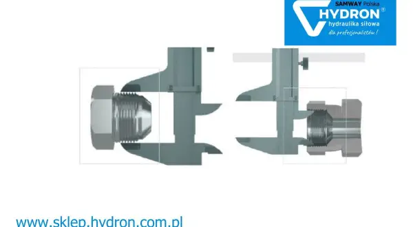 Suwmiarka mierzy średnicę złączki hydraulicznej. Czy to 3/4 cala? Logo Hydron.